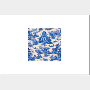 Traditional style blue and white chinoiserie toile Posters and Art